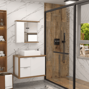 Toucador de Madeira Florença 65cm com Cuba Branco Fimap