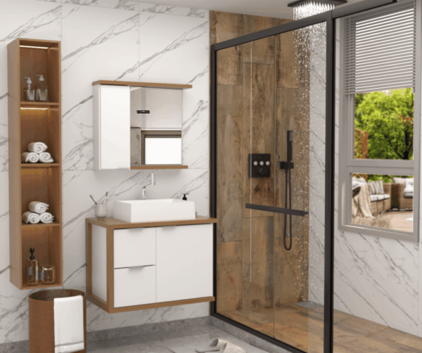Toucador de Madeira Florença 65cm com Cuba Branco Fimap