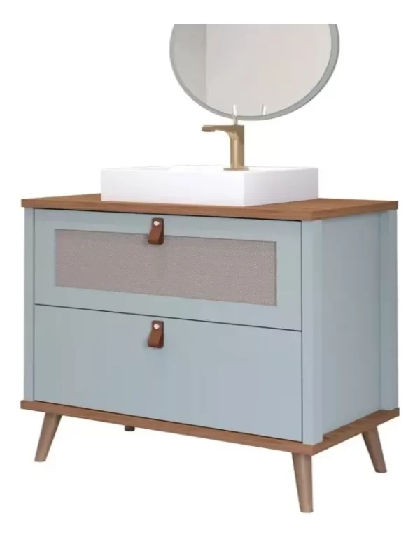 Armário de Banheiro Veneto 80cm Pistache/Freijó MGM com Porta e Prateleiras