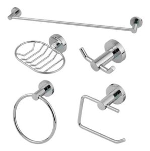 Kit Acessórios para Banheiro Cromado 5 Peças Super Luxo Redondo Faciflux – Metal de Alta Qualidade