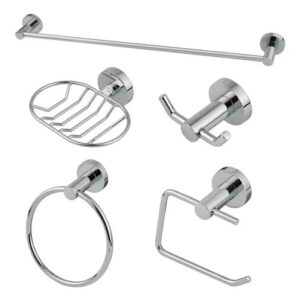 Kit Acessórios para Banheiro Cromado 5 Peças Super Luxo Redondo Faciflux – Metal de Alta Qualidade