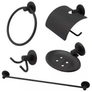 Kit Acessórios para Banheiro Preto 5 Peças Stander Faciflux – Alumínio e Aço Inox